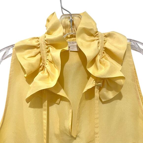 Kate Spade Yellow 100% Silk Sleeveless Top Blouse Ruffle Neck size 2 - Picture 5 of 11